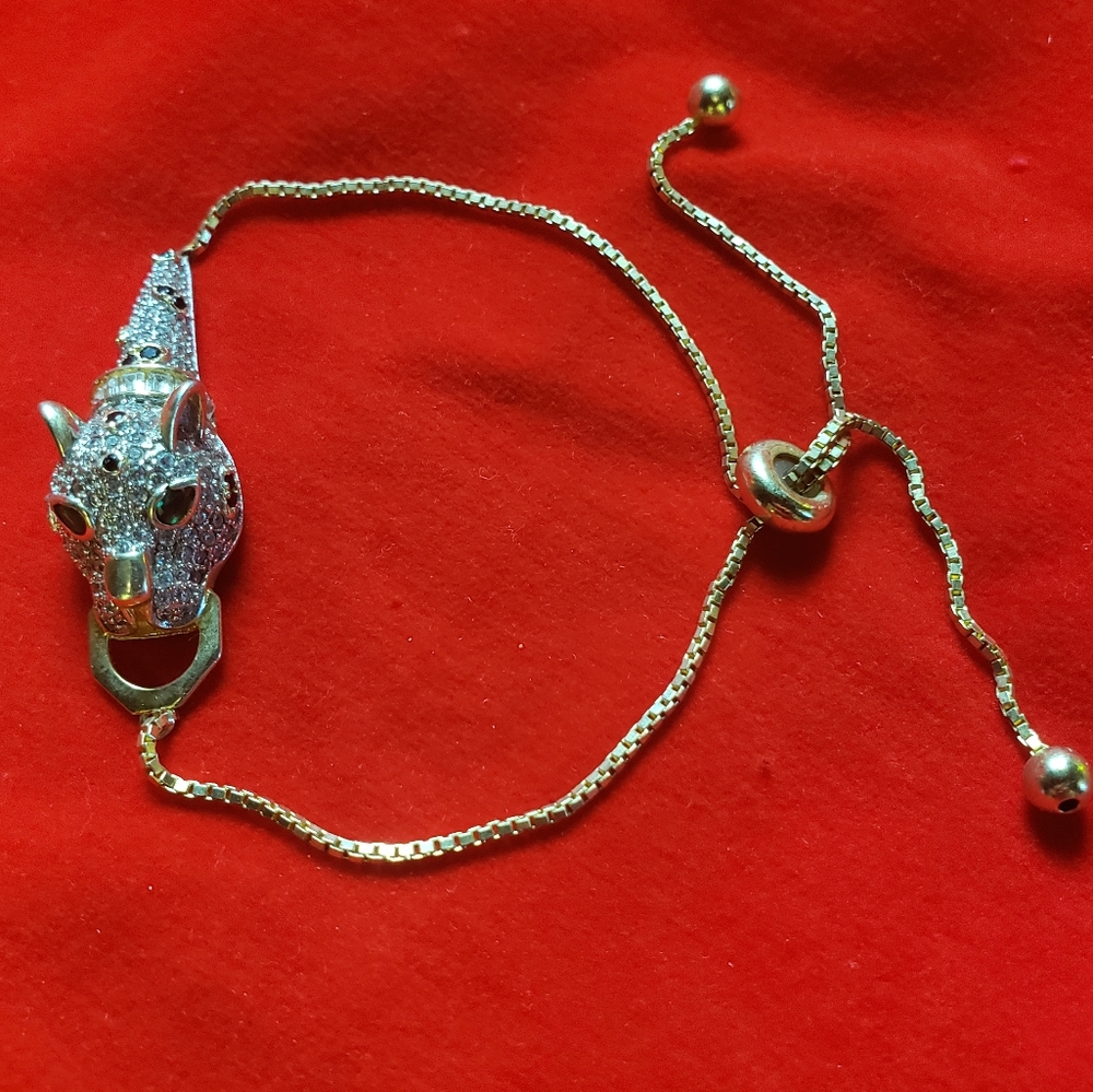 925 Rhinestone panther adjustable bracelet